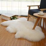 Woolous Genuine Sheepskin Rug, New Zealand Natural Thick Pile Single Pelt Sheep Skin Throw Rug for Chair, Bedroom and Living Room (2x3ft, Ivory)