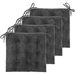 FlyGulls 4 Pack Chair Cushions for Dining Office Kitchen Chairs 19" x 19" Chair Pads and Cushion Comfort Seat Cushion with Ties (Grey Velvet)