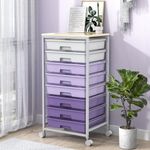 SYKIARIOL Utility Cart with 8 Drawer,Rolling Storage Cart with Wooden Tabletop and Lockable Wheels,Storage Drawer Cart with Large Capacity,Purple