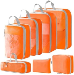 Compression Packing Cubes for Travel Suitcase Organizer Bags Set of 7 Travel Accessory Expandable Packing Organisers With Laundry Bag and Toiletry Bag (Orange)