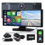 10.26''CarPlay Screen for Car, Portable Car Stereo with CarPlay & Android Auto, 4K Front Dash Cam &1080P Rear Camera with GPS Navigation, Mirror Link, Loop Recording, Voice Control etc