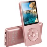 AGPTEK MP3 Player with Bluetooth 5.3, 32GB Internal Memory Portable Music Player 1.8 inch Screen with Speaker, FM Radio, Voice Recorder, Supports Expanded Up to 128GB (Without headphones), Pink
