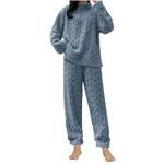 Womens Pyjamas Set Nightwear Fluffy Fleece 2 Piece Sherpa Quarter Zip Pullover Wide Leg Pants Sets Fuzzy Tesst Sleepwear Winter Warm Fur PJs Thickened Plushed Loungewear Sky Blue