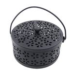 Techson Incense Holder - Fireproof Retro Sandalwood Burner with Lid, Metal Mosquito Coil Box - Perfect for Home Coziness, Outdoor Summer Camping, and Patio Use (Black)