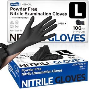 Supmedic Medical Nitrile Exam Gloves, Black 3.5 mil Powder-Free Latex-Free Food Safe Cleaning Disposable Glove, 100 Pcs (Large)