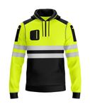 kraftd Mens Hi Vis Pullover Hoodie Reflective Tape Safety Work High Viz Hoodies High Visibility Workwear Hooded Sweatshirt (Black/Yellow, L)