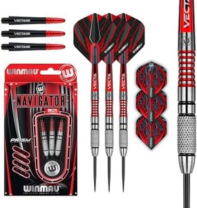 WINMAU Darts Navigator 23g 90% Tungsten Steeltip Darts Set with Dart Flights and Dart Shafts (Stems)