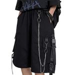 MEINVQIAOTI Black Cargo Pants for Women Street Harajuku Loose Straight Shorts Black Pants with Chains, Black, Small