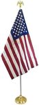 American USA Indoor Embroidery Flag Pole Kit with Base Stand and Gold American Eagle Topper Ornament – Adjustable from 8 ft to 3.2 ft (3x5ft Flag is included)