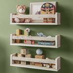 Set of 3 White Nursery Room Shelves - Solid Wood Ideal for Books, Toys and Decor (Whitewashed Grey)