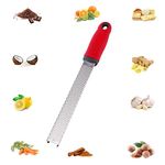 Baskety Lemon Zester & Cheese Grater - Parmesan Cheese, Lemon, Ginger, Garlic, Vegetables, Fruits - Razor-Sharp Stainless Steel Blade Protective Cover, Dishwasher Safe 13 Inch (RED)