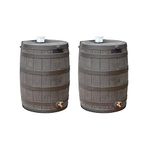 Good Ideas Rain Wizard 50 Gallon Plastic Rain Barrel Water Collector with Brass Spigot, Oak (2 Pack)