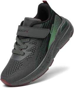 GEERX Kids Sneakers Toddler Boys Running Tennis Shoes Lightweight Breathable Sport Athletic, Dark Grey Green, 13 Little Kid
