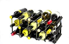 Classic 15 bottle black stained wood and galvanised metal wine rack ready assembled