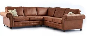 NIGHT HAVEN Faux Leather Sofa Range - Corner Sofa, 3 Seater, 2 Seater, Arm Chair, Cushion Top Footstool - Elegant and Comfortable Living Room Furniture (Brown, Symmetrical Corner Sofa)