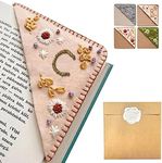 Personalized Hand Embroidered Corner Bookmark, 26 Letters Hand Stitched Felt Corner Letter Bookmark, Cute Flower Embroidery Bookmarks for Book Reading Lovers Meaningful Gift（Spring，C)