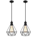 Biqing Vintage Ceiling Lights Industrial Metal Ceiling Pendant Light Shade Cage Ceiling Lighting Adjustable for Living Room Kitchen Bedroom Cafe, Larger(No Bulb), 2PCS