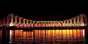 Tallenge - Howrah Bridge At Night - Small Poster Paper (12 x 6 inches)-Multi-Color