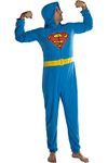 INTIMO DC Comics Mens' Superman Superhero Character Hooded Union Suit Footless Pajamas Costume (Superman, 2X/3X)