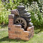 Garden Mile® Novelty Vintage Style Water Fountain - Solar Powered Resin Heywood Mill Colour Recycling Water Feature Garden Centrepiece - Outdoor Decorative Ornament for Pond, Patio and Lawn Decor