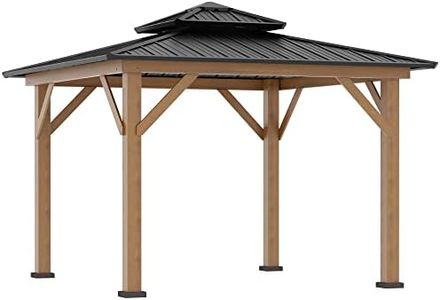 Outsunny 11' x 11' Wood Frame Hardtop Gazebo Galvanized Steel Canopy Outdoor Shelter with Double Vented Roof for Garden, Lawn, Poolside, Black