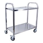 DULNICE Utility Cart 2-Tier Stainless Steel Kitchen Island Trolley Serving Cart with Wheels,300 lbs Capacity Catering Storage Shelf with Locking Wheels for Hotel Restaurant Home (L33.5xW17.7xH35.4)