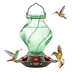 Auslar Hummingbird Feeder, Hummingbird Feeders for Outdoors Hanging, 21 Ounces Glass Hummingbird Feeder with 5 Feeding Stations, Spiral Shape Glass Bottle, Green