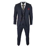 Mens Herringbone Tweed 3 Piece Navy Red Check Suit Vintage 1920s Tailored Fit - Navy 40