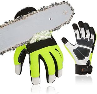Vgo... 1Pair Chainsaw Gloves, 12-Layer Chainsaw Protection on Left Hand Back, Safety leather Work Gloves, Mechanic Gloves (XL,Green, GA8912)
