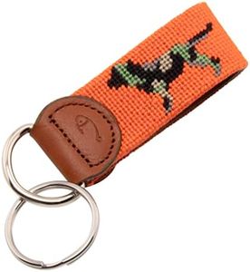 Huck Venture Leather Hand-Stitched Needlepoint Key Fob or Key Chain, Camo Dog, One size