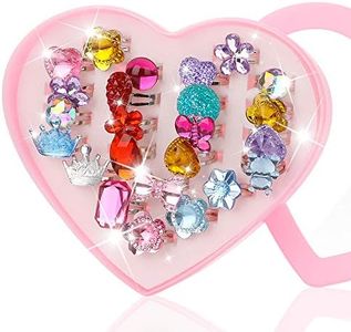 Hifot 24 pezzi Anelli regolabili per ragazze, Anelli per gioielli con principessa con scatola a forma di cuore, Girl Pretend Play and Dress up Ringsper bambini bambini bambine