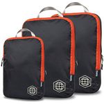 Compression Packing Cubes for Travel - Luggage and Backpack Organizer Packaging Cubes for Clothes (Grey and Orange, 3 Piece Set)