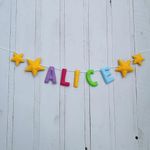 Crazy Craft Handmade Personalized Name Garland Bunting, Kids Name Wall Hanging, 4 Star Multicolor Name Bunting, Baby/Teen Custom Birthday Gift, Kids Room Décor Door Sign/Name Plate/Banner- 5 Letters