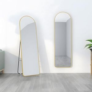 MIQU Full Length Body Mirror 146 x 45 cm, Free Standing Floor Mirror, Wall Mounted Gold Frame Hang Large Arched Mirror for Dressing Room, Living room, Bedroom