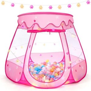 Baby Girl Toys for 1 2 3 Year Old Birthday Gift, Pop Up Princess Tent with Star Lights for 6 12 18 Months Babies, Ball Pits for Toddlers 1-3 with Carrying Bag, Play Tent for Kids Indoor|Outdoor