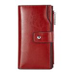 BOSTANTEN Women's RFID Blocking Genuine Leather Wallet with Zipper Pocket Wine Red