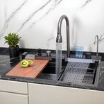 LIPKA Piano Premium Stainless Steel Kitchen Sink with Integrated Waterfall Digital Display Pull-out Mixer Faucet and RO Tap | 30x18x9 inches | Single Bowl Kitchen Sink | Anty Stratch Honeycomb Finish