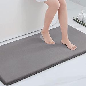 Smiry Memory Foam Bath Mat, Extra Soft Non-Slip Bathroom Mat, Water Absorbent Bath Mats for Bathroom Floor, Machine-Washable Dry Bath Rug outside Shower, 60 x 120 cm, Grey