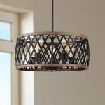 Aruba Woodgrain Bronze Pendant Chandelier 20" Wide 5-Light Modern Contemporary Industrial Drum Fixture Dining Room House Foyer Entryway Kitchen Bedroom Living Room High Ceilings - Franklin Iron Works