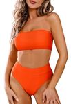 Pink Queen Women's Removable Strap Pad High Waist Bikini Set Swimsuit Orange S