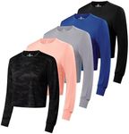 5 Pack: Womens Plus Size Just My Crop Top High Waist Dry Fit Active Wear Yoga Workout Athletic Clothes Running Gym Exercise Ladies Long Sleeve Crew Scoop Neck Wicking Tees T-Shirt Winter- Set 3, 3X