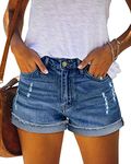 KISSMODA Denim Hot Shorts for Women High Waisted Rippde Fashion Pants Navy Medium