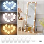 Hollywood LED Vanity Lights Strip Kit 14 Dimmable Bulbs, Vanity Mirror Lights for Body Makeup Bathroom Wall Mirror Plug in, 3 Color Modes & 10 Adjustable Brightness (Mirror & USB Charger Not Include)