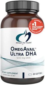 Designs for Health OmegAvail Ultra DHA - Highly Concentrated DHA Triglyceride Fish Oil, TG Fish Oil with 500mg DHA + 100mg EPA - No Fishy Aftertaste (60 Softgels)