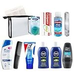 Travel Toiletries Set for Men - Essential Toiletries Travel Kit - Mini Toiletries Airport Approved Liquids and Clear Travel Bag with Inese Checklist