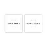 Set of 2 Labels Dish Soap & Hand Soap, White Square Labels for your Own Dispensers, Jars, Waterproof, Minimalist Labels for Home Organisation