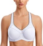 SYROKAN Women's Full Support High Impact Racerback Lightly Lined Underwire Sports Bra White 38E