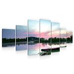 Startonight Huge Canvas Wall Art - Pink Sunset On The Lake - Home Decor - Dual View Surprise Artwork Modern Framed Wall Art Set of 7 Panels Total 40" x 95"