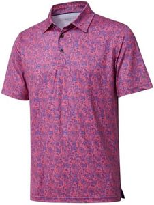 Men's Golf Polo Shirts Short Sleeve Striped Performance Moisture Wicking Dry Fit Golf Shirts for Men, Coral Paisley, X-Large