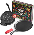 Uno Casa Cast Iron Tortilla Press 10 Inch with Cast Iron Comal Pan - Bundle of Cast Iron Tortilla Skillet for Roti Pan, Tawa Pan, Dosa Pan & Tortilla Press Pataconera